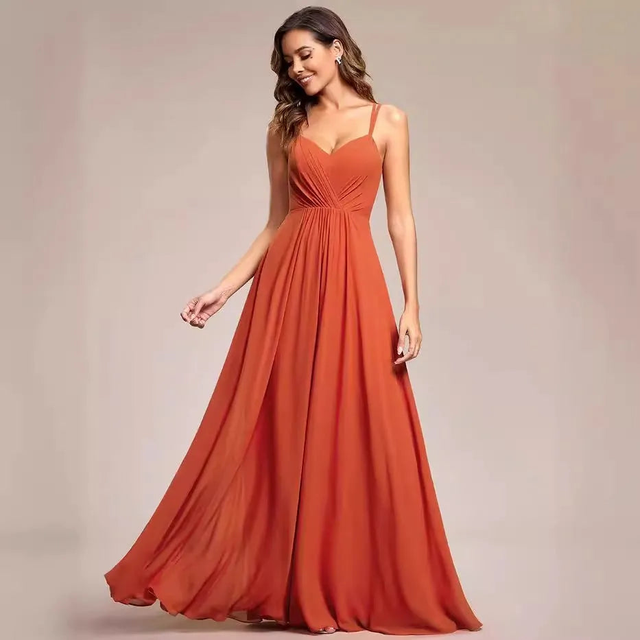 Women's sleeveless long pleating dress in solid color A-line skirt style available in light green navy blue and wine red