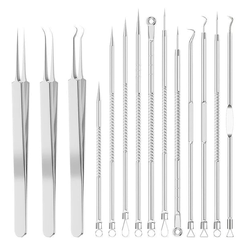 Four metal acne needles with ultra fine pointed tips for blackhead removal and skincare treatment