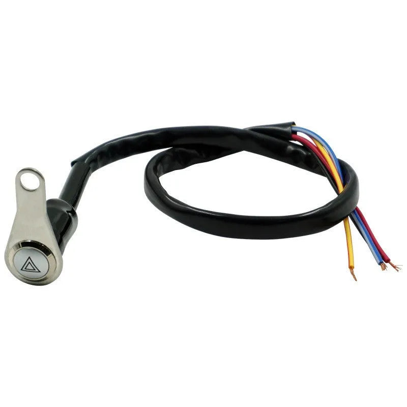 Black stainless steel motorcycle double flash switch with illuminated light ring and metal button.