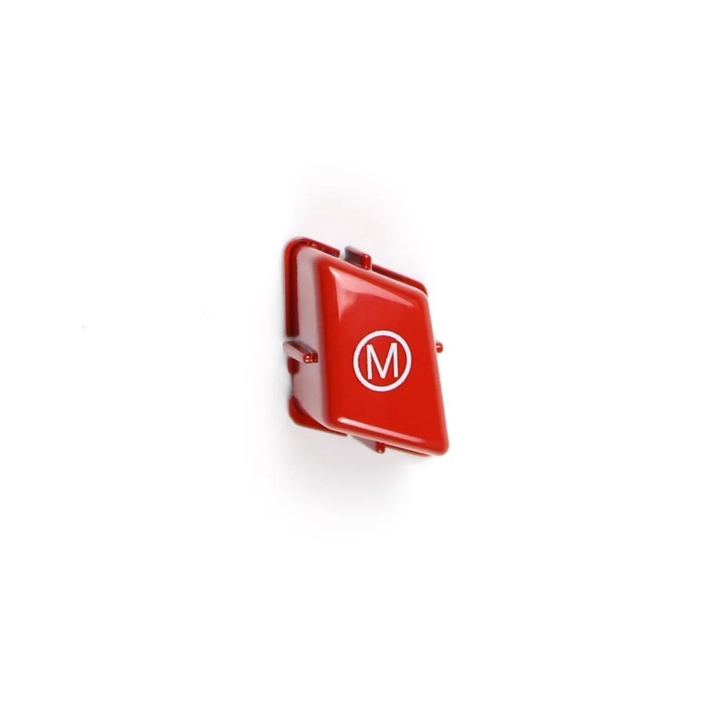Pair of red and blue M1M2 steering wheel mode buttons for BMW F30 and F34 models with installation keys.