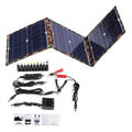 Black portable foldable 36W solar panel with car charger and USB accessories for outdoor device charging