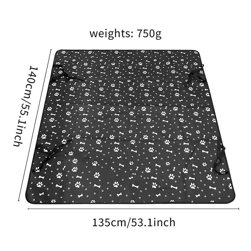 Car pet mat for rear seats in water resistant cloth with dog footprint design protecting vehicle upholstery