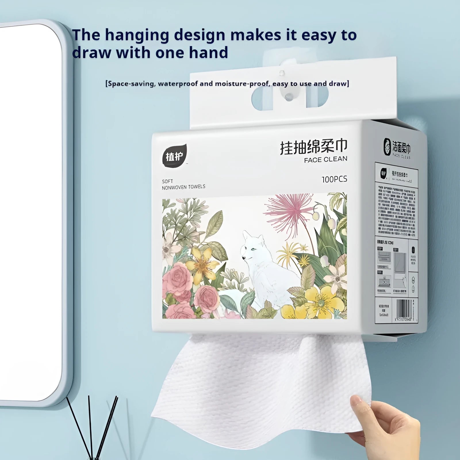 Disposable soft towel roll face cloth with hanging removable design, 100 sheets per pack