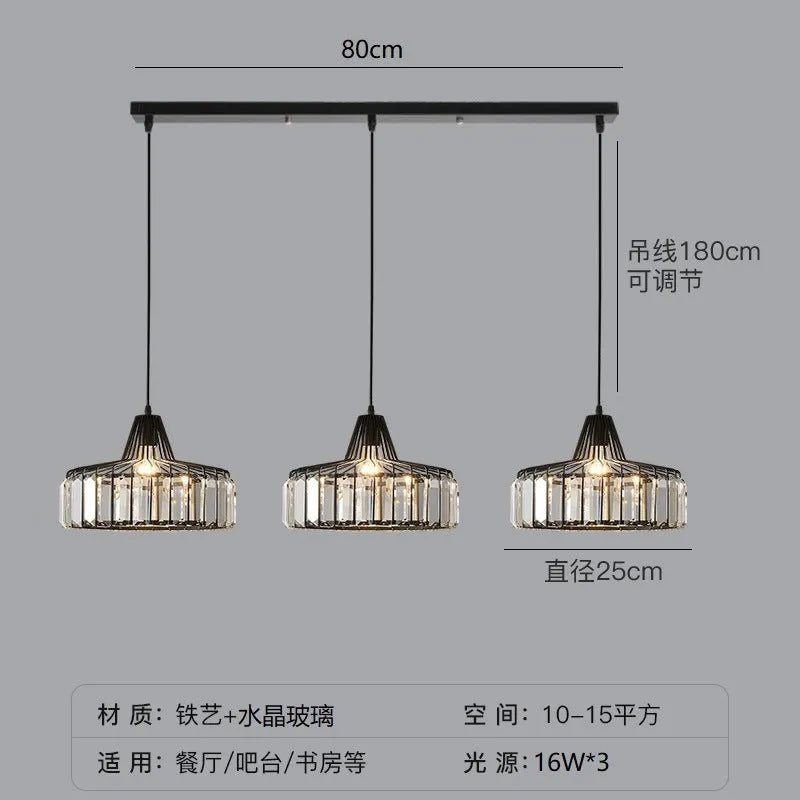 Modern light luxury style crystal chandelier ceiling lamp with LED light in black or gold finish.