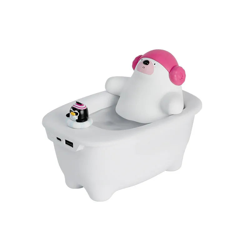 White polar bear-shaped USB desktop humidifier with water tank and mist output