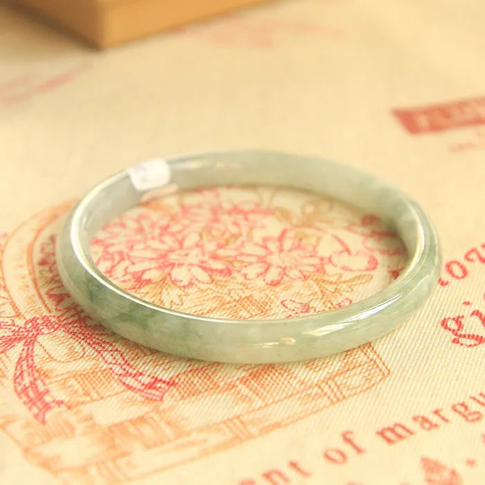 Green geometric Chinese style jade waxy student bracelet with manual craft and 10mm thickness