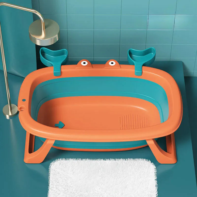 Blue foldable portable pet tub for small dogs and cats, shown with dimensions.