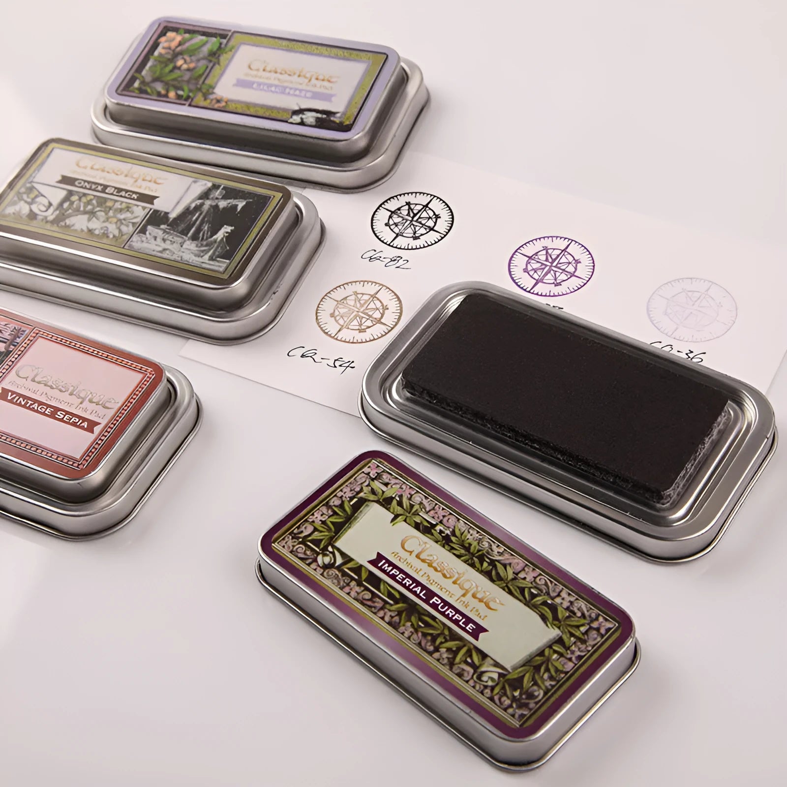 Rectangular rubber stamp ink pad in five colour options with quick-drying oily ink