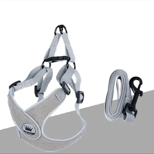 Adjustable dog harness with reflective mesh in multiple colours, showing metal ring and leash attachment