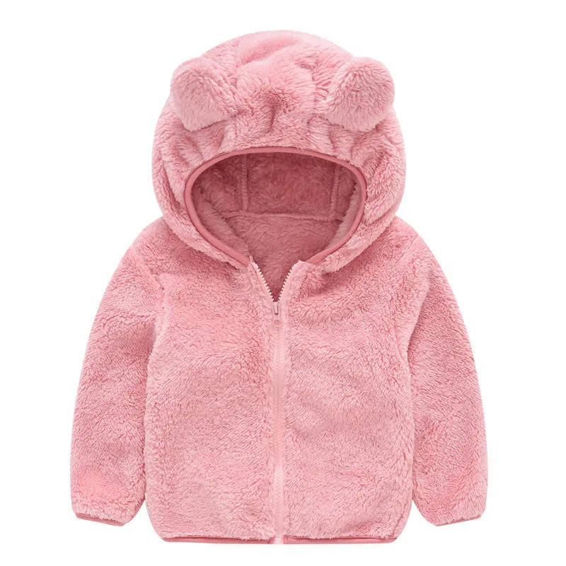 Infant toddler bear ears solid colour hoodie jacket with zipper front, cotton lining, and long sleeves, available in multiple colours