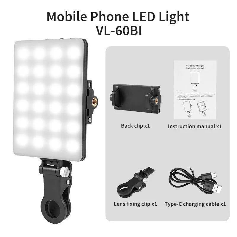Portable pocket fill light clip attached to mobile phone for live streaming and photography