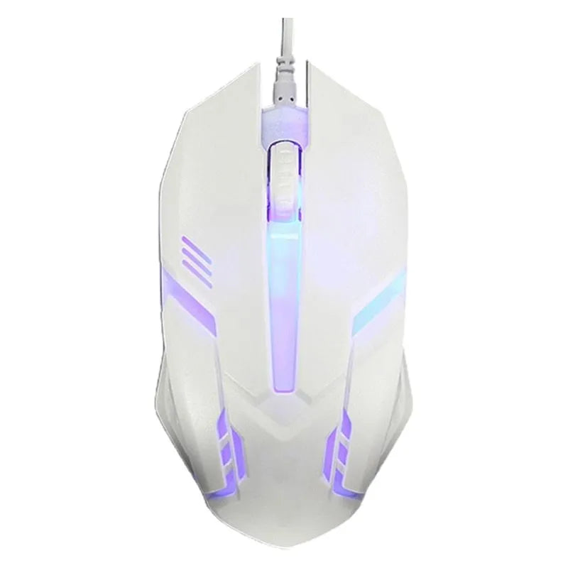 Wired LED glow computer mouse in black or white with colourful lighting effects