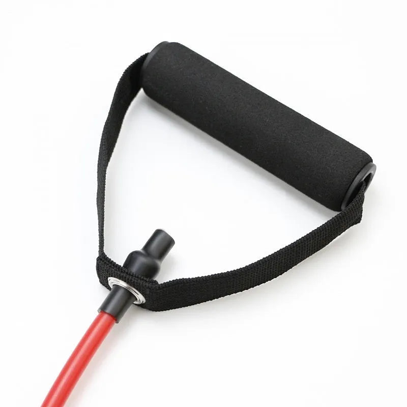Yellow, green, red, blue, and black TPE chest expander tension rope for adjustable fitness training.