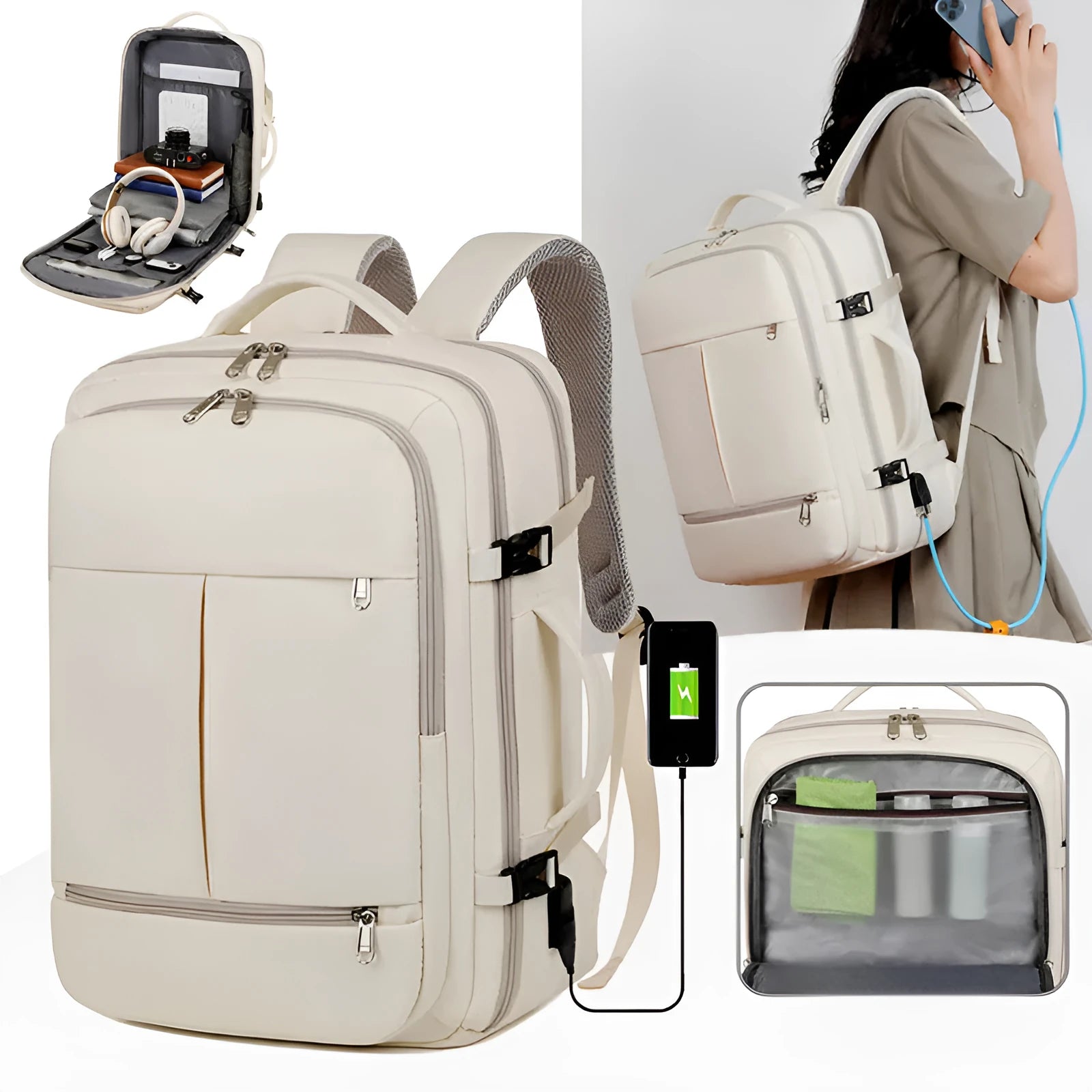 Waterproof oxford cloth backpack in multiple colours with laptop compartment and zippered pockets
