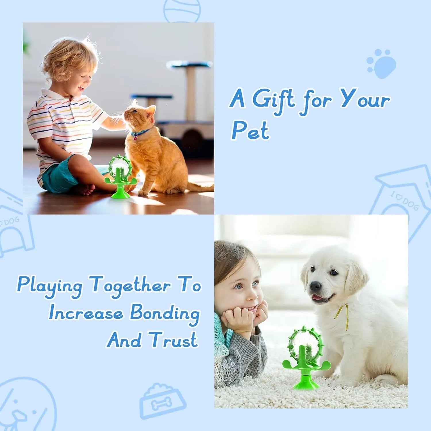 Interactive pet puzzle toy with spinner treat dispenser and suction cup base in multiple colours
