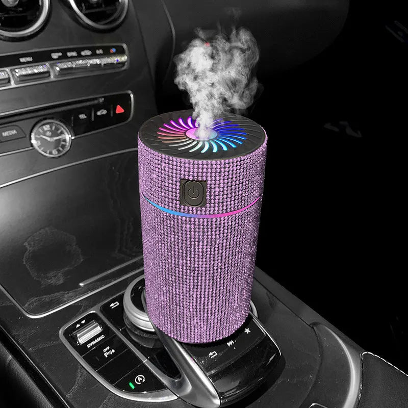 Car mounted air purification humidifier in choice of seven coloured diamond finishes with USB power cord
