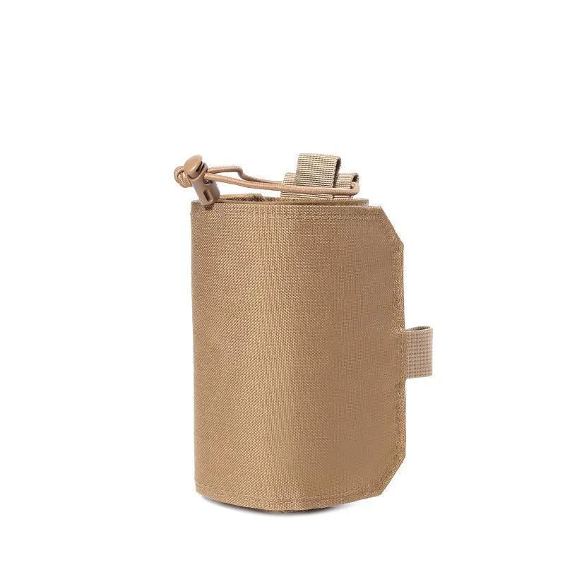 Adjustable outdoor sports bottle cover in Oxford cloth, shown in black, fitting a standard flask.