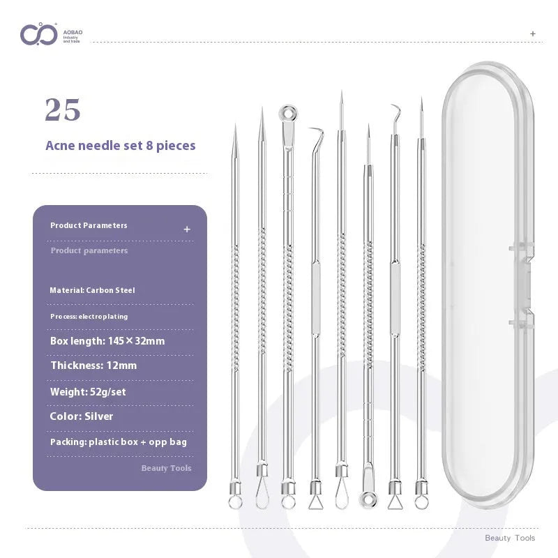 Four metal acne needles with ultra fine pointed tips for blackhead removal and skincare treatment