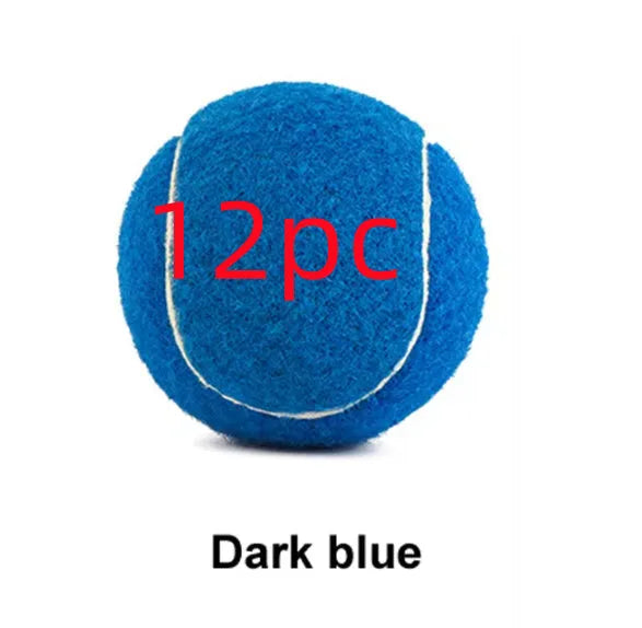 Rubber dog tennis ball toy in bright colours showing 6.3cm diameter size
