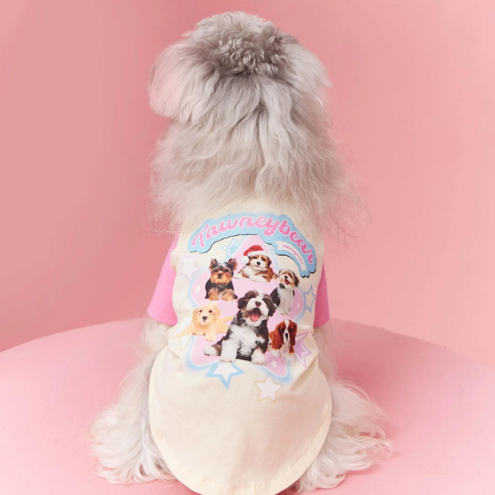 Cotton dog summer clothes in embroidered red or pink with contrast colour detailing