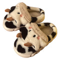 White cow plush slippers for women with non-slip textured soles