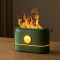 USB desktop humidifier with simulation flame effect and 200ml water tank in black, green or white colours