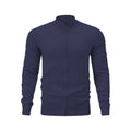 Men's grey stand collar zip-up casual sports sweater hanging on a plain background.