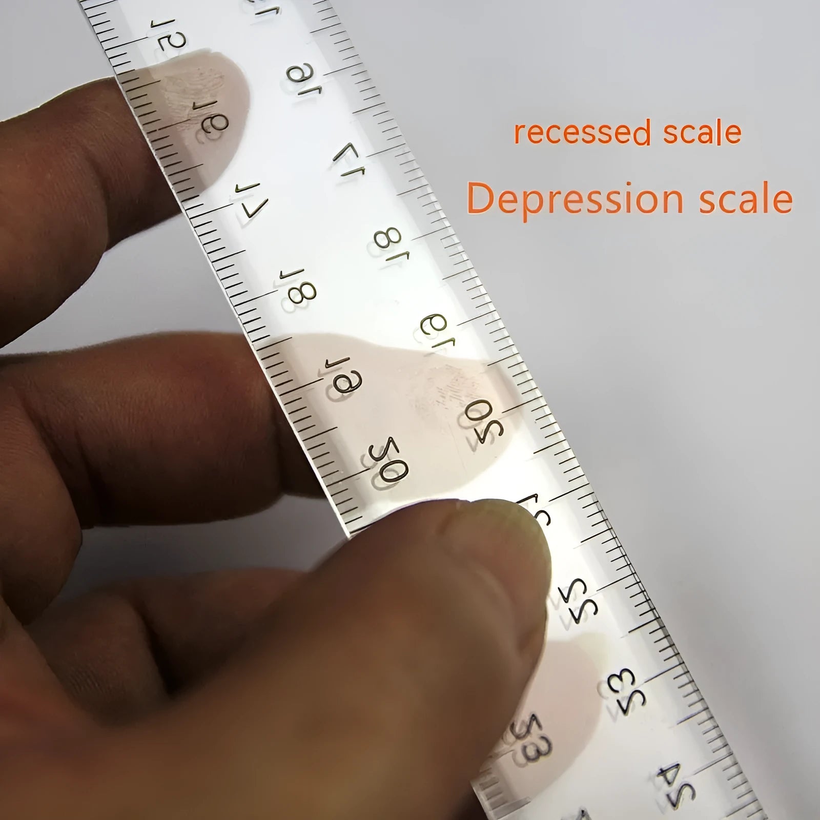 30cm plastic T-shaped ruler in transparent or orange yellow with double centimetre scale
