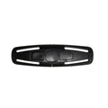 Black nylon seat belt buckle clip for child car seats measuring 14.5 by 4 centimetres