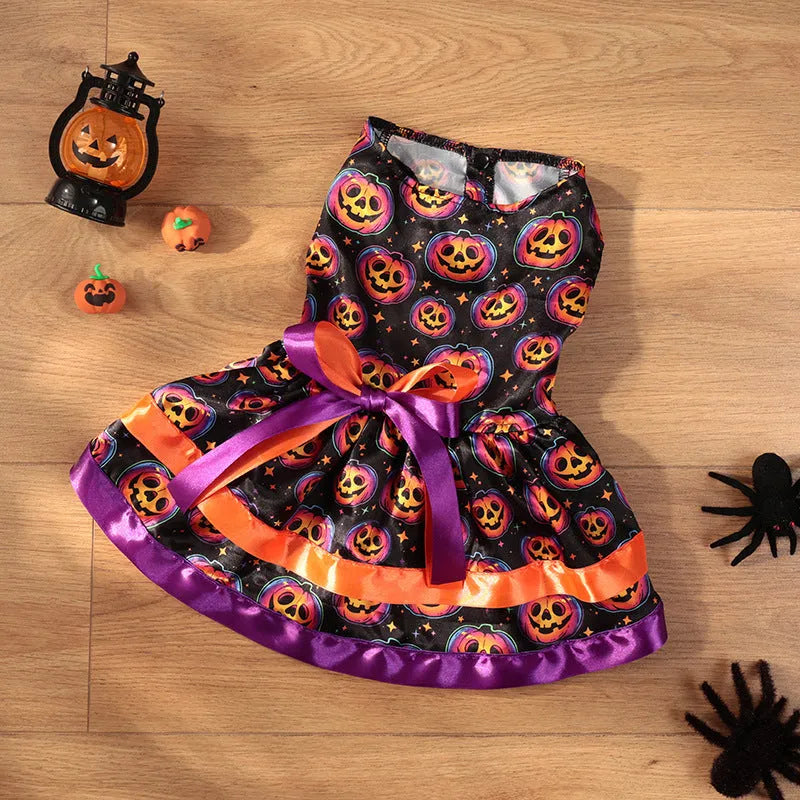 Halloween pet skirt for dogs with colourful pumpkin or skull print on double-layer polyester