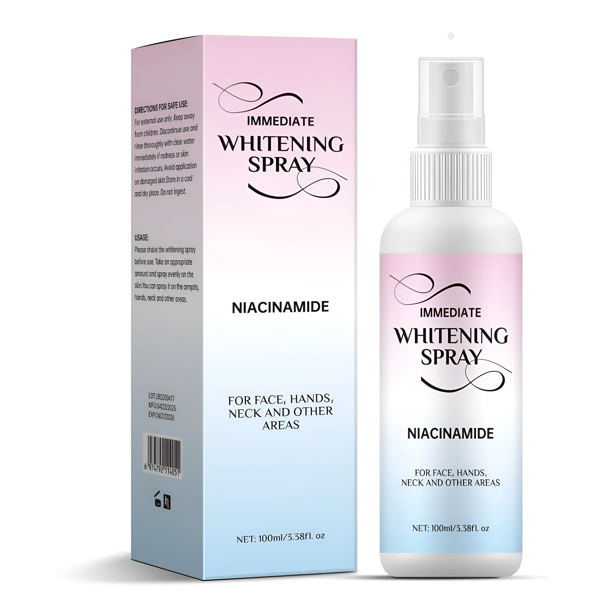 100ml whitening spray bottle with transparent casing and spray mechanism for skin brightening