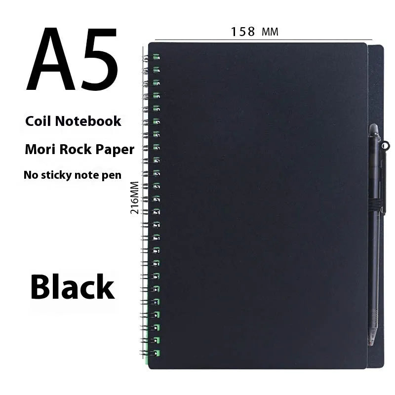 A5 erasable spiral notebook with stone paper, custom cover options including pockets and sticky notes