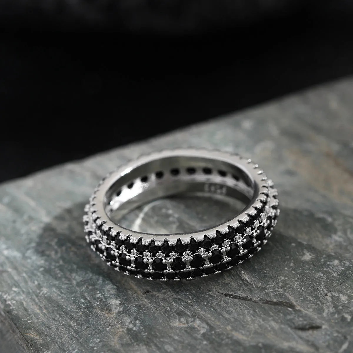 Geometric engagement ring with triangle zircon gang drill pattern on copper with choice of plating colours