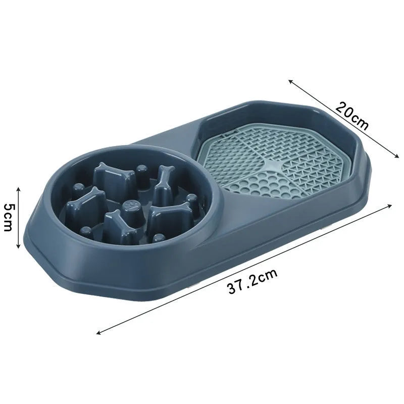Blue interactive slow feeder dog bowl with puzzle design and non-slip base for small medium dogs