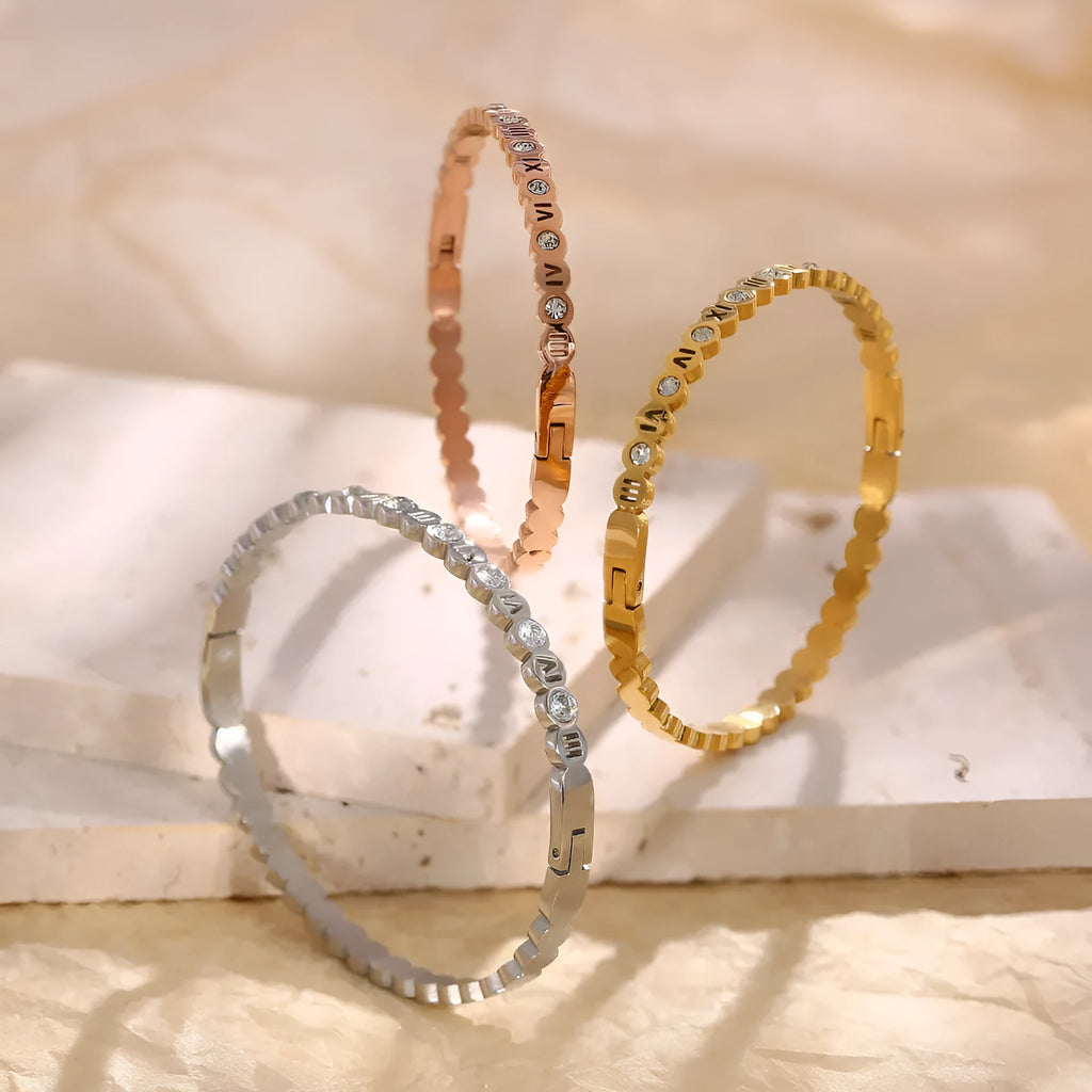 Titanium steel bracelet with Korean style numbers design in gold rose gold or steel colour options