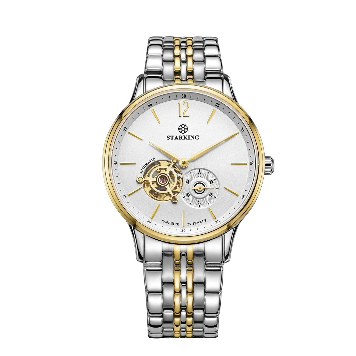 Automatic mechanical men's watch with stainless steel case, sapphire crystal glass, and brown leather strap