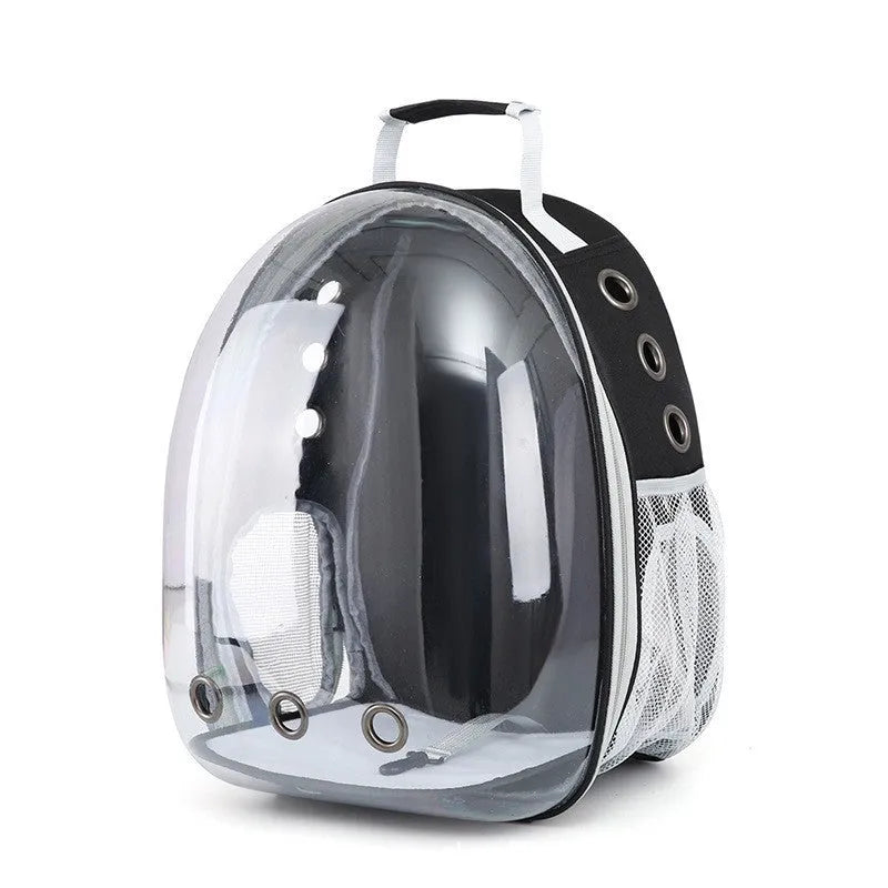 Astronaut style cat carrier bag in solid colour made from medium-hard PC plastic for pet transport.