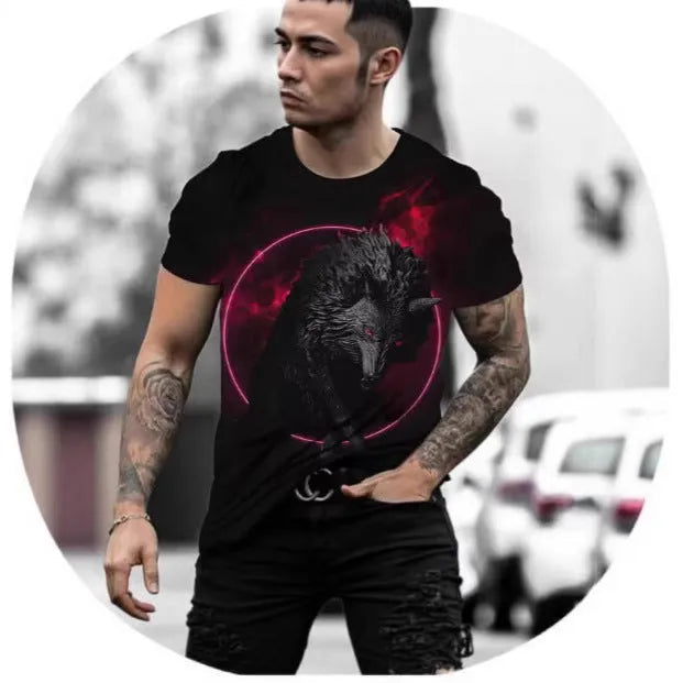 Retro 3D animal print men's short-sleeved T-shirt in lightweight polyester bird eye cloth