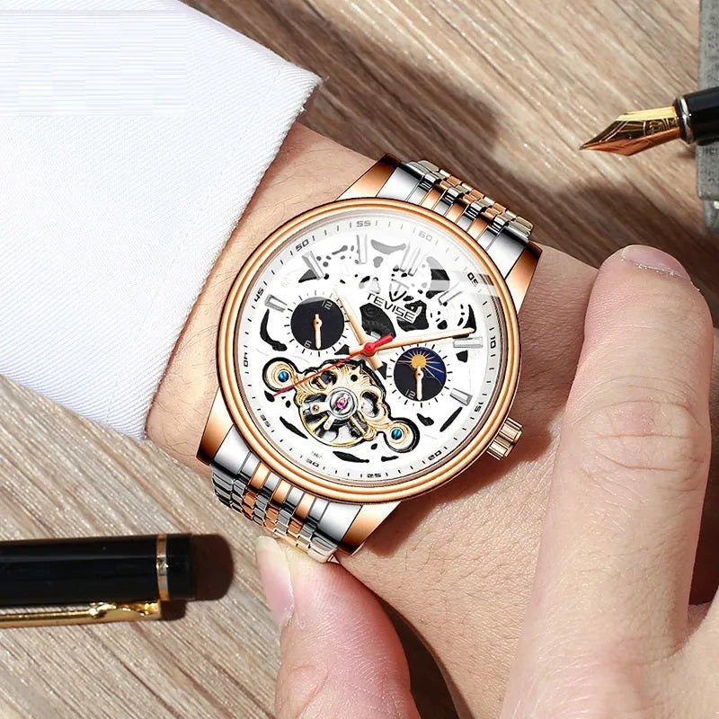 Men's tourbillon mechanical watch with luminous hands and waterproof case in multiple colour options