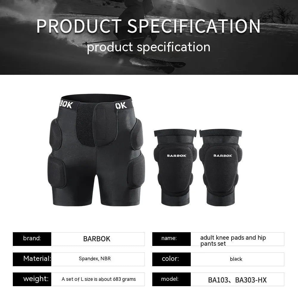 Black adult hip protection shorts with removable padding for skating and skiing safety.