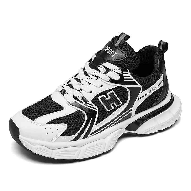 Men's casual running shoes with mesh upper and plastic sole in three colour options