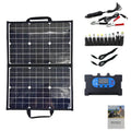 Black 40W portable solar folding panel showing compact folded dimensions for outdoor charging