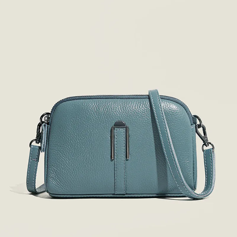 Women's genuine leather shoulder bag in horizontal square shape showing five colour options