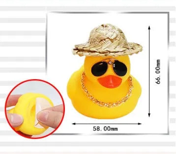 Yellow duck car dashboard ornament with straw hat and sunglasses necklace accessory
