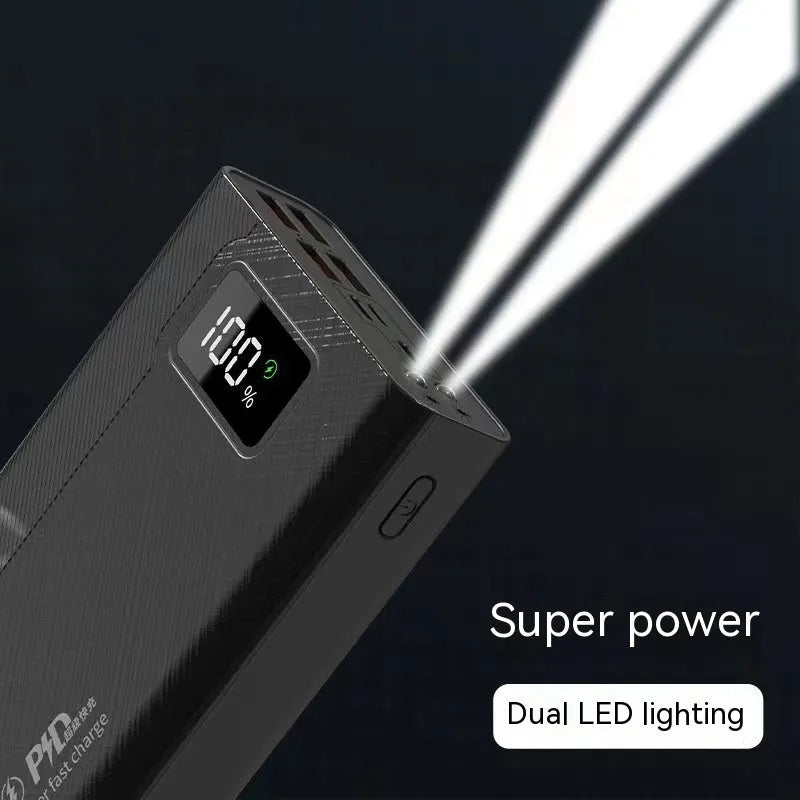 Large black or white power bank showing size comparison and capacity options 20000mAh to 50000mAh.