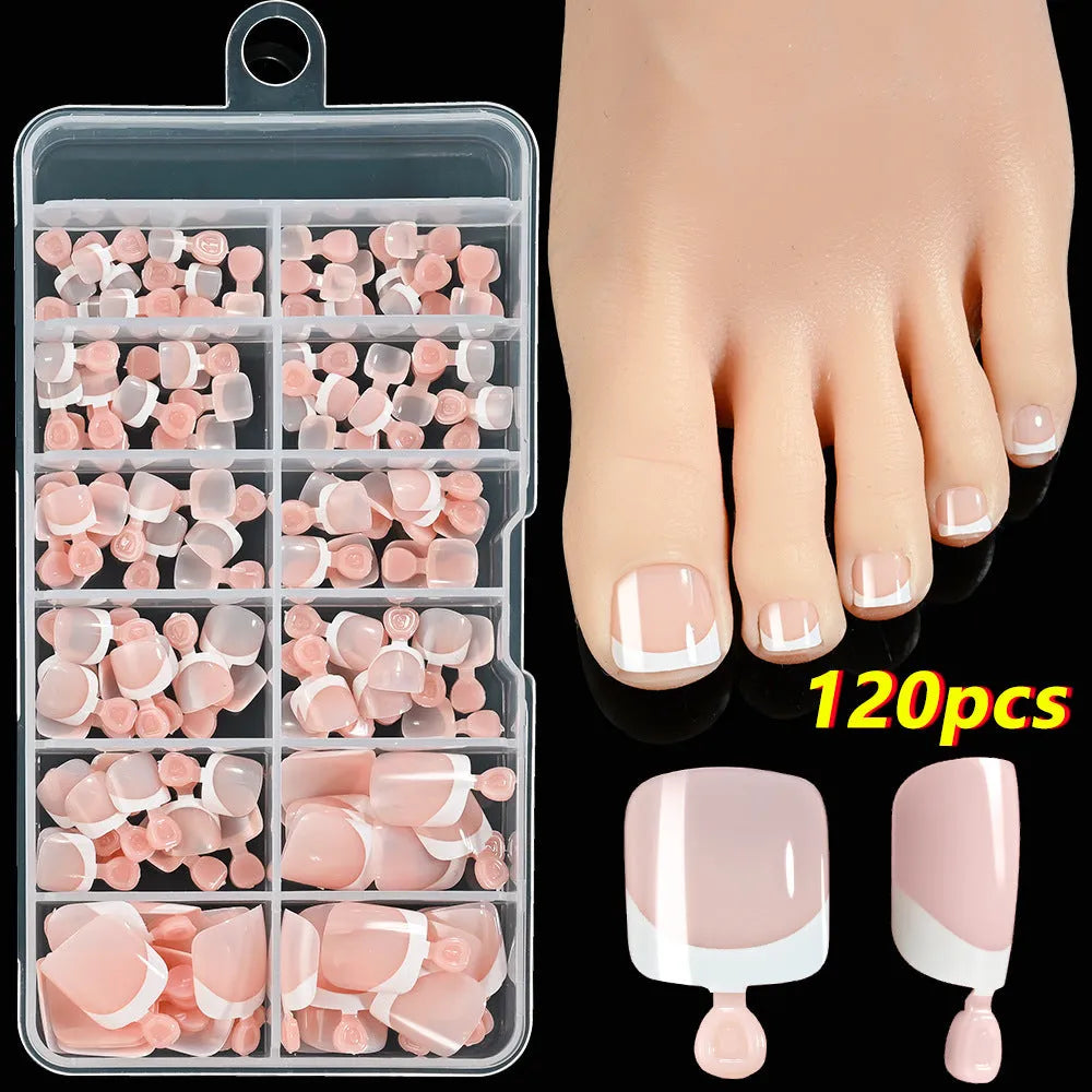 120 piece French white edge short square artificial nail tips in nine nude colours