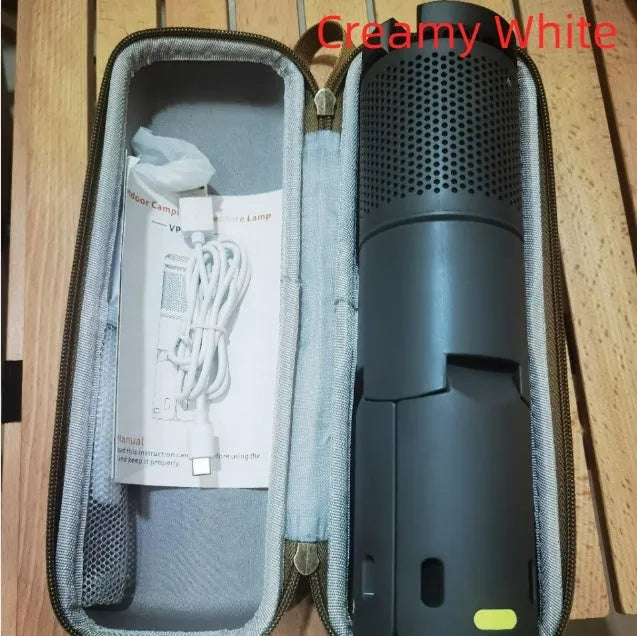 Camping lantern portable LED light in off white or dark grey colour with button switch