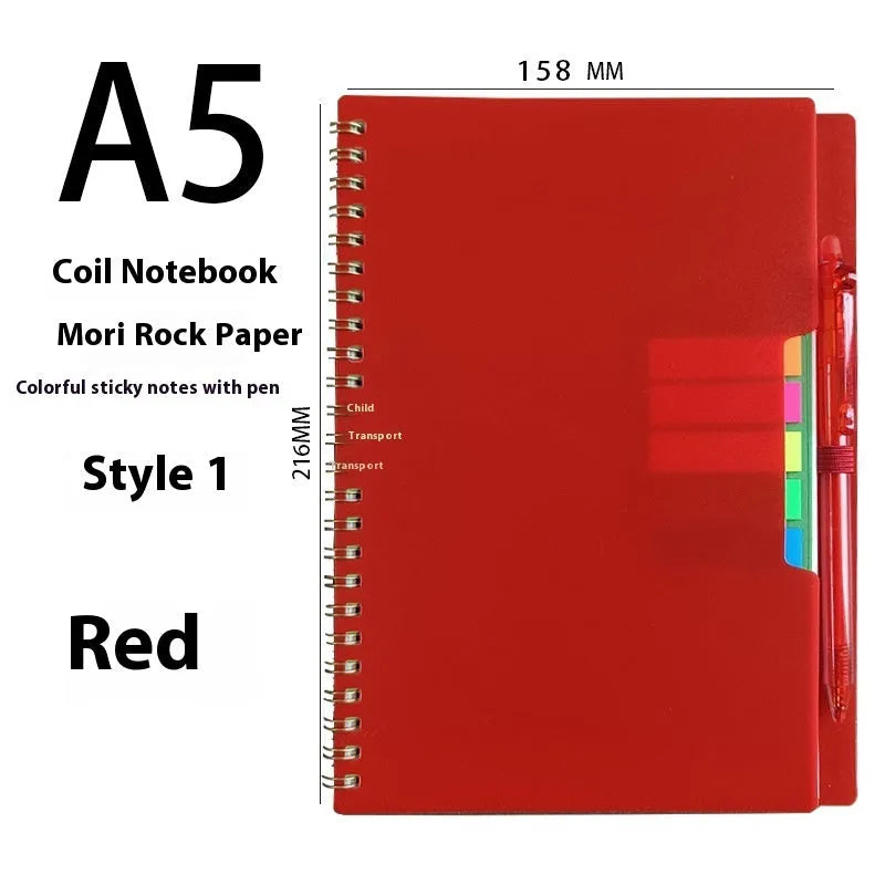 A5 erasable spiral notebook with stone paper, custom cover options including pockets and sticky notes