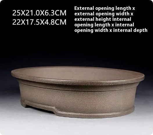 Handmade antique oval purple sand clay bonsai pot for succulents.