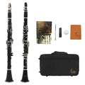 Black Bakelite clarinet with nickel keys and protective carry bag for beginner students